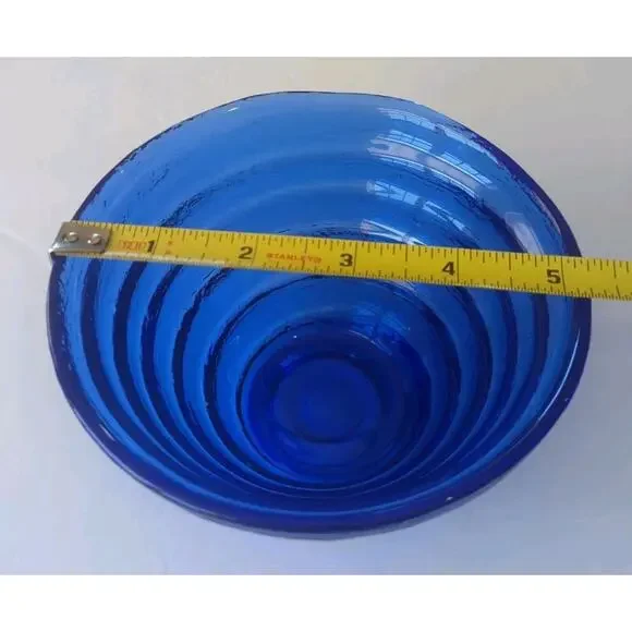 Set Of 3 Vintage Cobalt Blue Beehive Swirled Glass Cereal Bowls